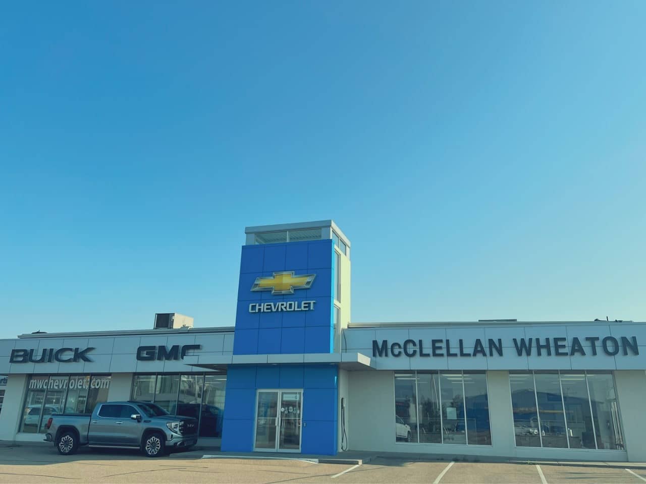 Exterior of McClellan Wheaton Chevrolet dealership with Buick and GMC sections.