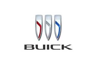 Buick logo featuring three vertical shields in red, gray, and blue above the brand name in bold letters.