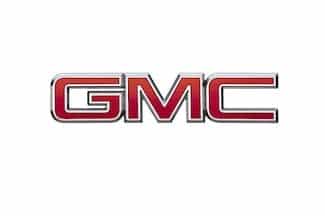GMC logo in bold red letters with a metallic outline on a white background.