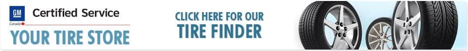 GM Certified Service banner promoting tire store with tire finder and tire images.