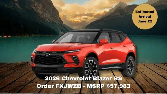 2026 Chevrolet Blazer RS Order FXJWZB - MSRP 