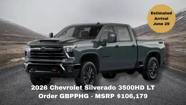 2026 Chevrolet Silverado 3500HD LT Order GBPPHG - MSRP 