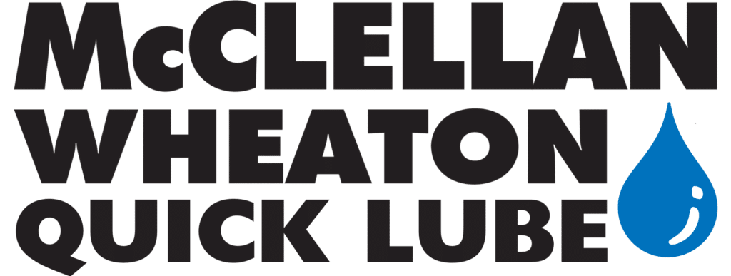 McClellan Wheaton Quick Lube logo with bold black text and a blue oil drop icon.